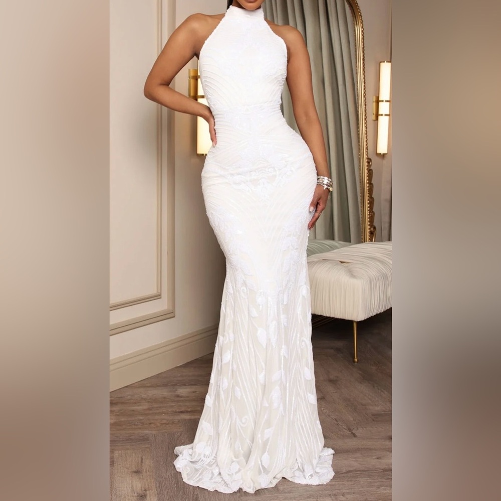 Elegant White Sequins Mermaid Dress